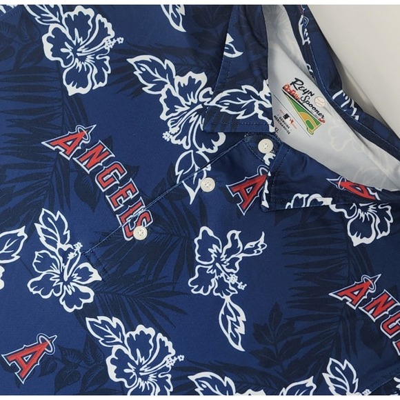 Reyn Spooner Los Angeles Angels PUA Performance‎ Polo Shirt XL Blue Floral EUC - Picture 1 of 6